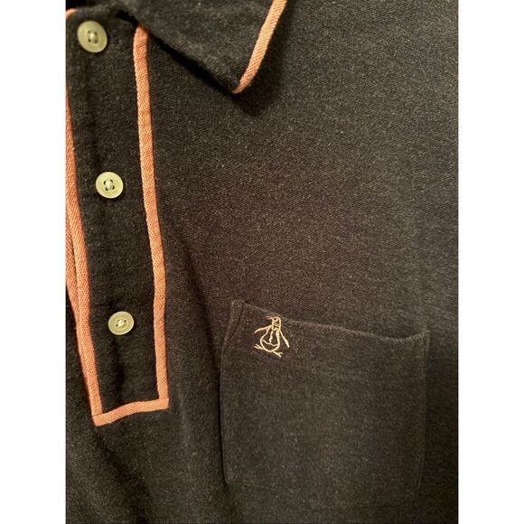 Penguin Polo Shirt Mens Size Large pink trim Cotton grey short sleeve classic fi - Picture 4 of 5